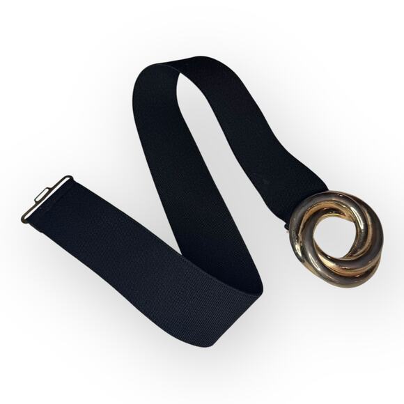 Vintage Wide Black Belt with Large Gold Buckle - Picture 5 of 6